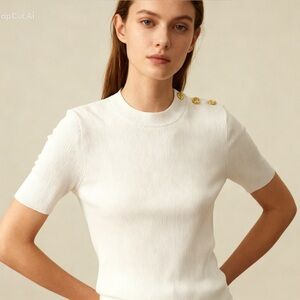 Tory Burch ribbed short sleeves top with Gold Button